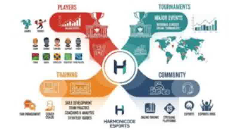 Comprehensive infographic of the harmonicode gaming ecosystem including tournaments and pro training.