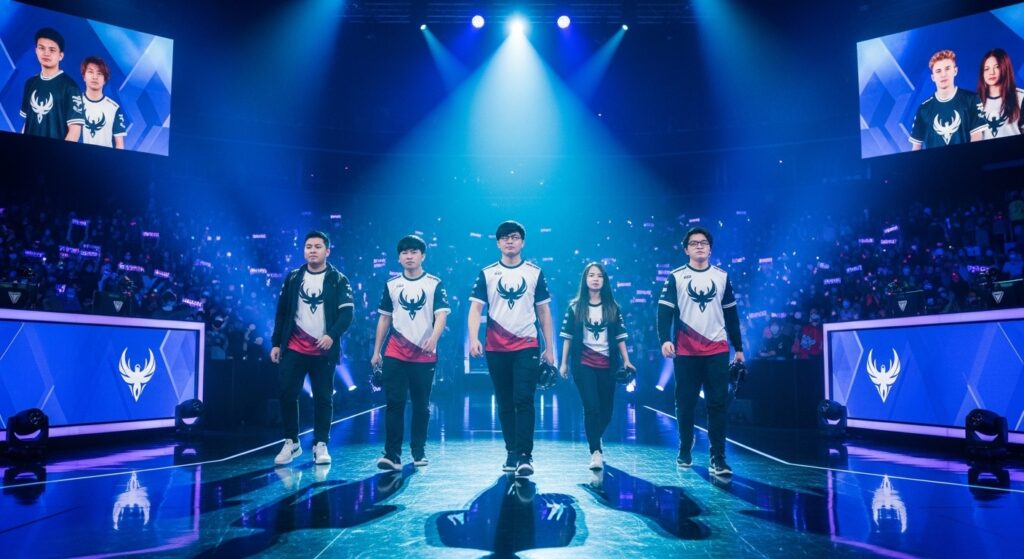 Professional esports players entering the stage