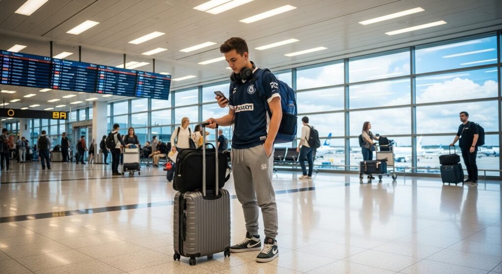 Esports gamer traveling for a tournament