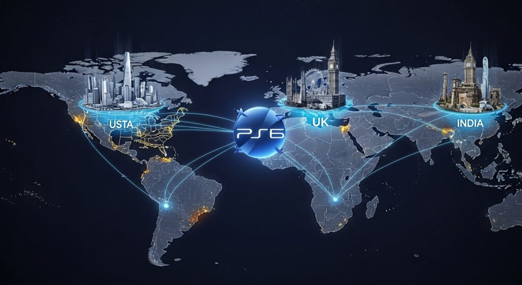 Globe with marked regions of PS6 launch.
