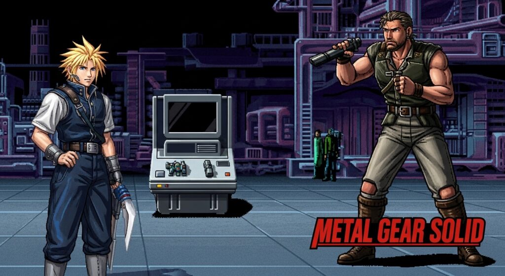 Late 90s retro console games like Final Fantasy VII and Metal Gear Solid