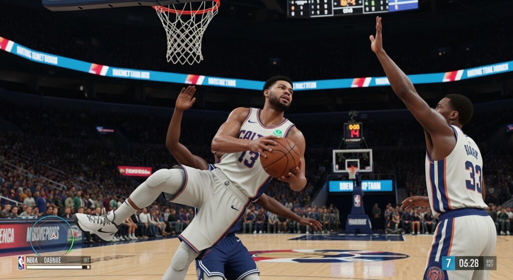 NBA 2K26 player driving to the rim in next-gen gameplay