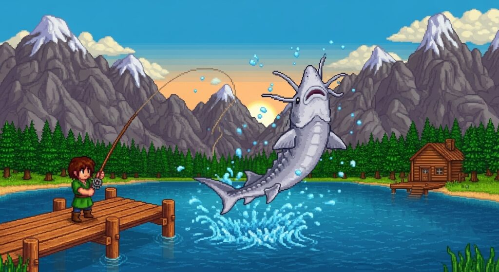 Catching Sturgeon at Mountain Lake Stardew Valley
