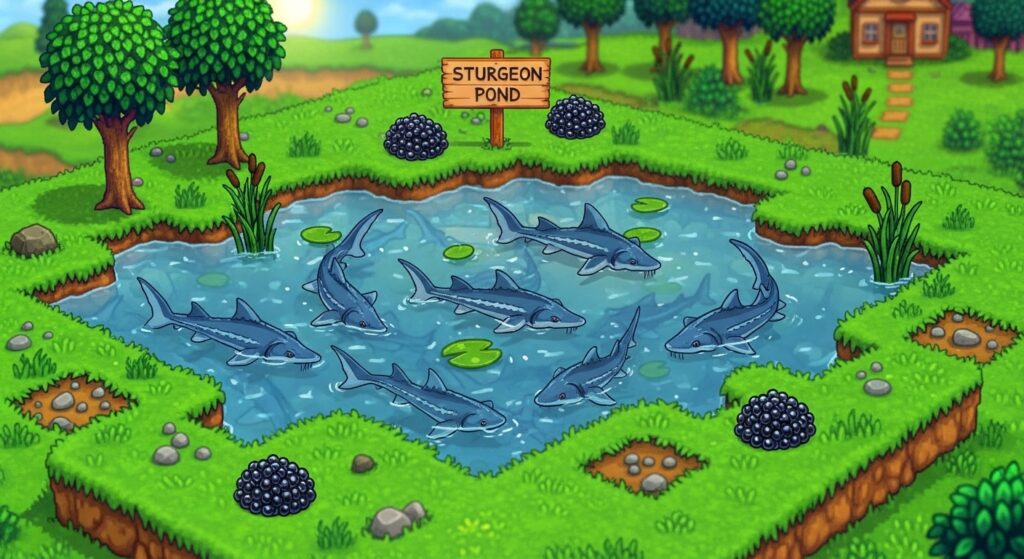 Sturgeon pond producing roe for caviar