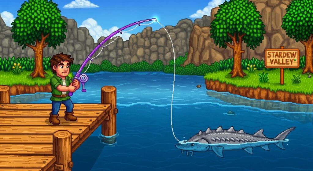 Using Iridium Rod to catch Sturgeon Stardew Valley