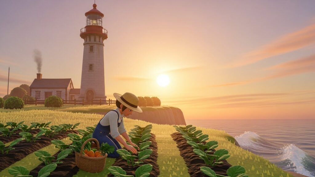 harvest moon style farming near lighthouse