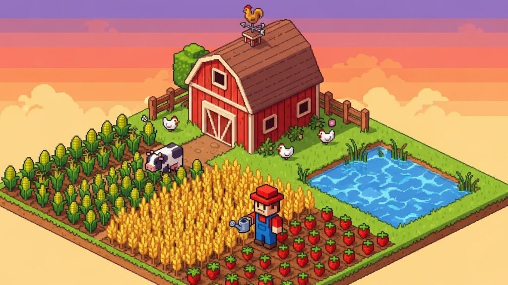 pixel art farm similar to stardew valley