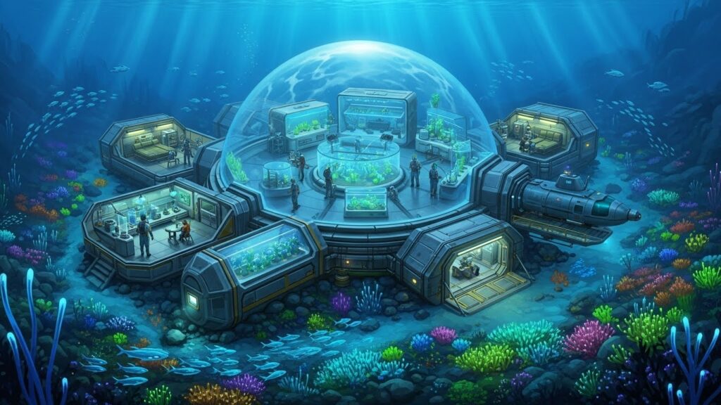 underwater crafting base in subnautica style