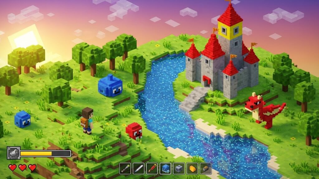 voxel adventure game with bright colors